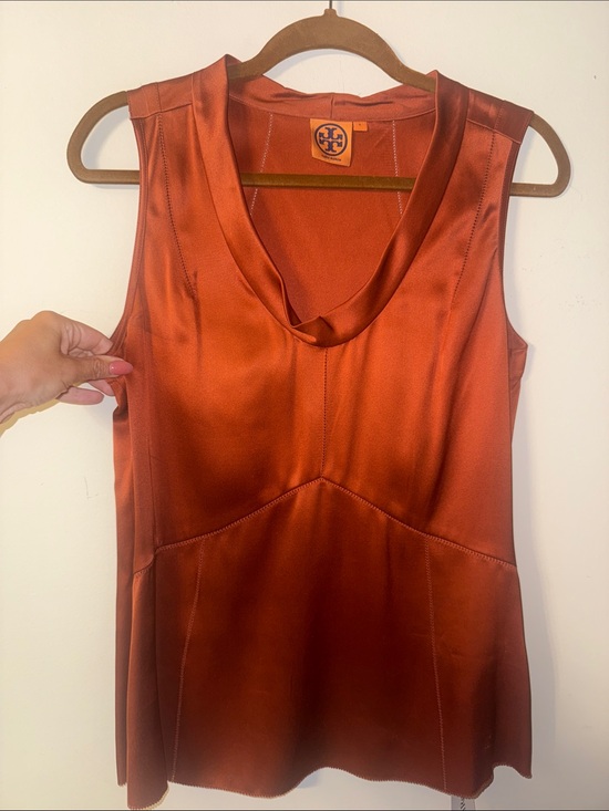 Tory Burch Tops - Tory Burch Burnt Orange Satin V-Neck Sleeveless Top